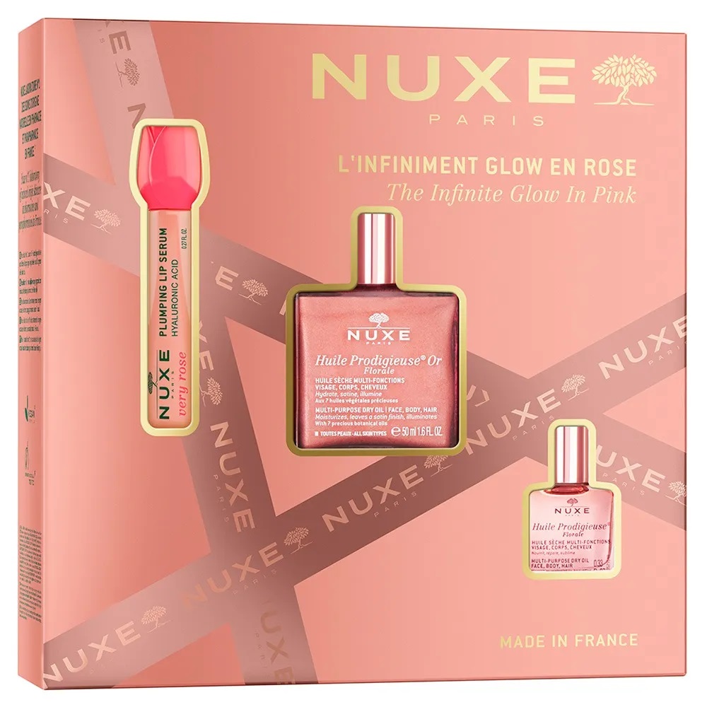 Zestawy Prezentowe Dla Kobiet The Infinite Glow In Pink Dry Oil With Particles + Moisturizing Lip Plumping Serum + Dry Oil