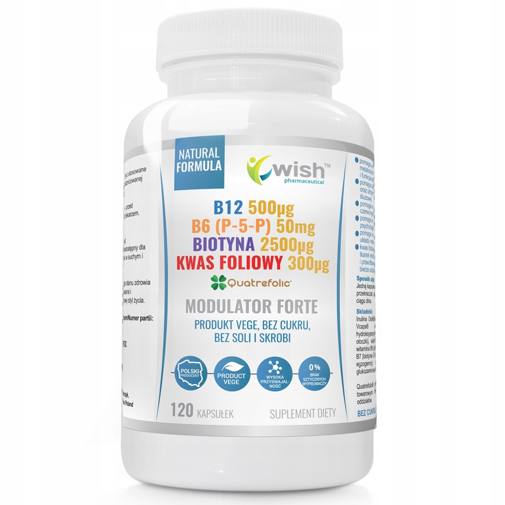 Modulator Homocysteiny Forte B12 + B6 (P-5-P) + Biotin + Folic Acid Dietary Supplement 120 Capsules Vegan