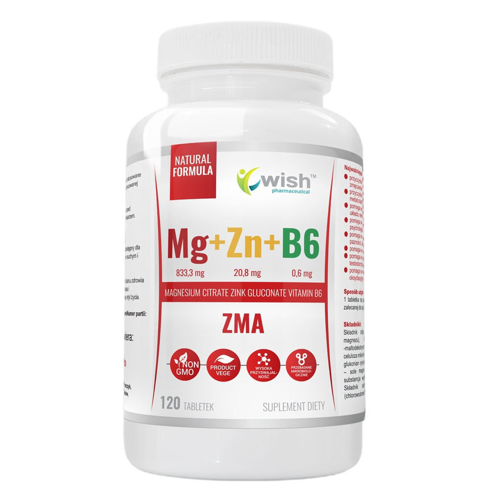 Mg + Zn + B6 ZMA Magnesium + Zinc + B6 Food Supplement 120 Tablets