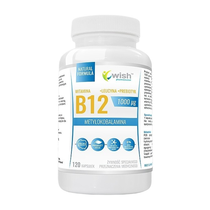 Witamina B12 1000mcg + Leucine + Prebiotic Food Supplement 120 Capsules