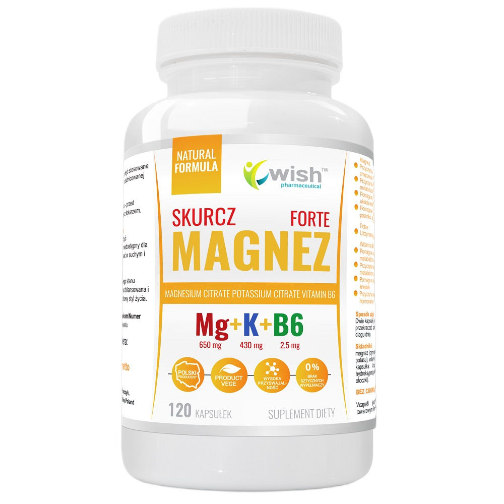MG + K + B6 Magnez + Potas + Witamina B6 Forte Suplement Diety 120 Capsules