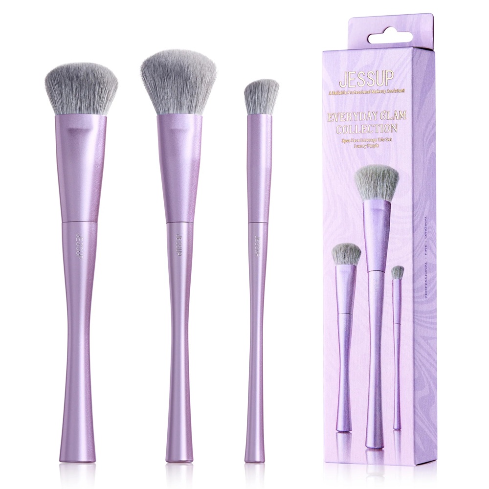 Luxury Purple Face Coverage Trio Makeup Brush Set